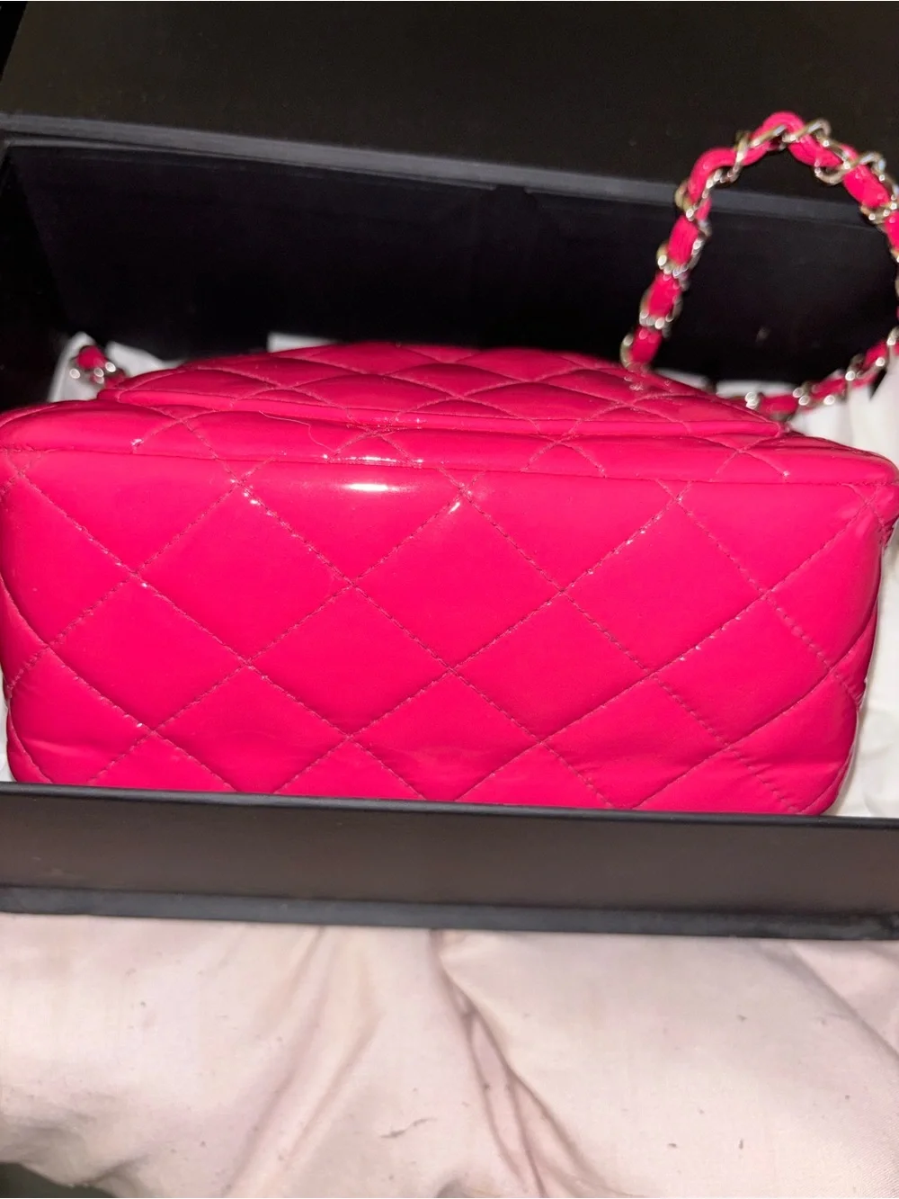 CHANEL Hot Pink Quilted Patent Leather Flap Shoulder Bag